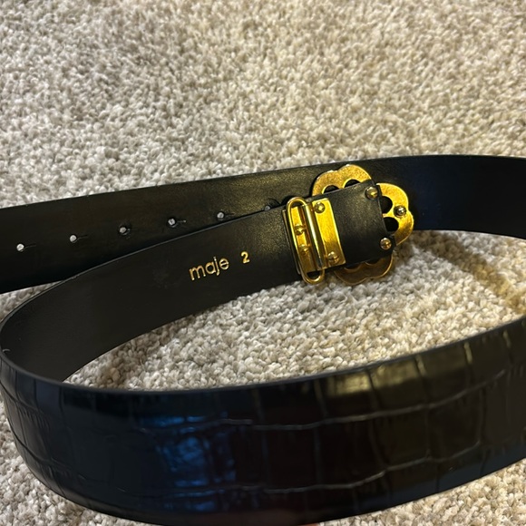 Maje croc-effect leather belt. Black & gold. - Picture 7 of 8